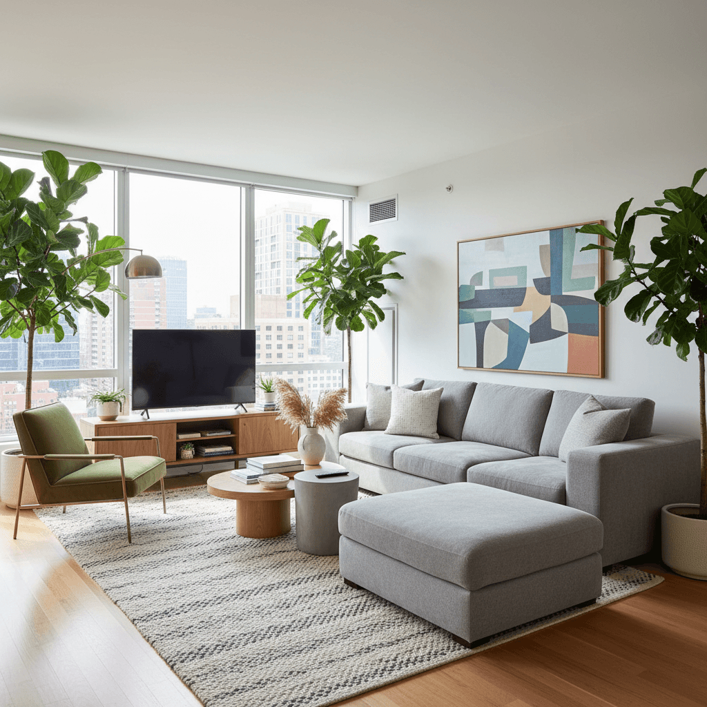 Modern apartment interior with bright natural lighting